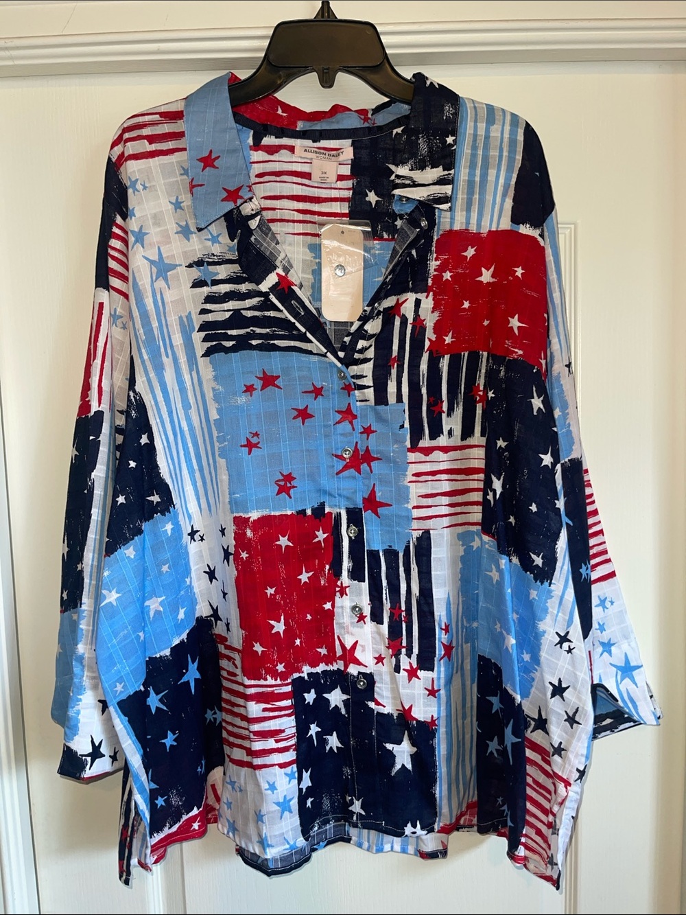 Allison Daley Star & Stripe Button Front Tunic - Red, Navy, Light Blue